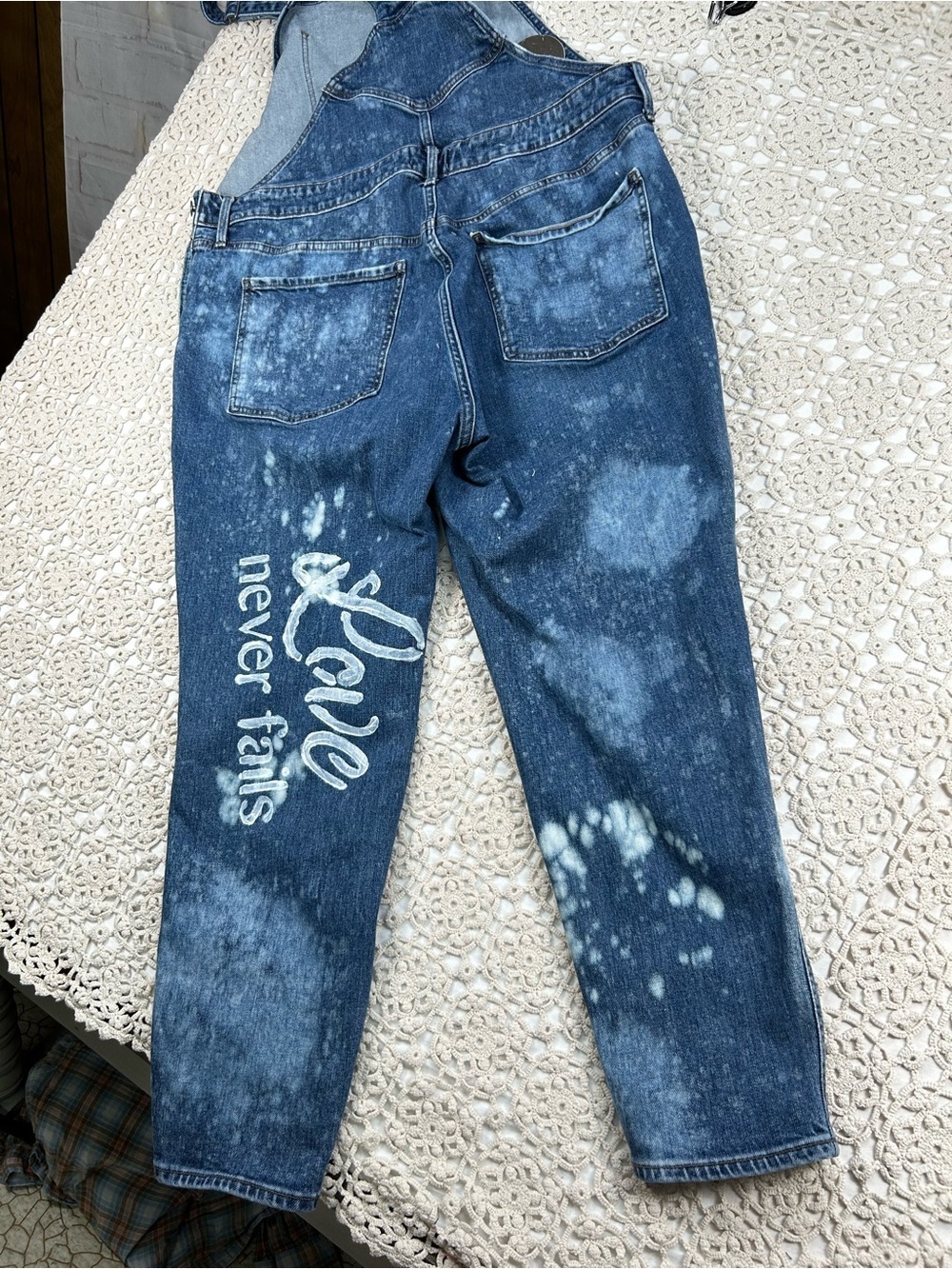 Overall Floral Boho Denim Old Navy Size 18 (Fits size L/ XL women’s) Upcycle - Picture 7 of 15